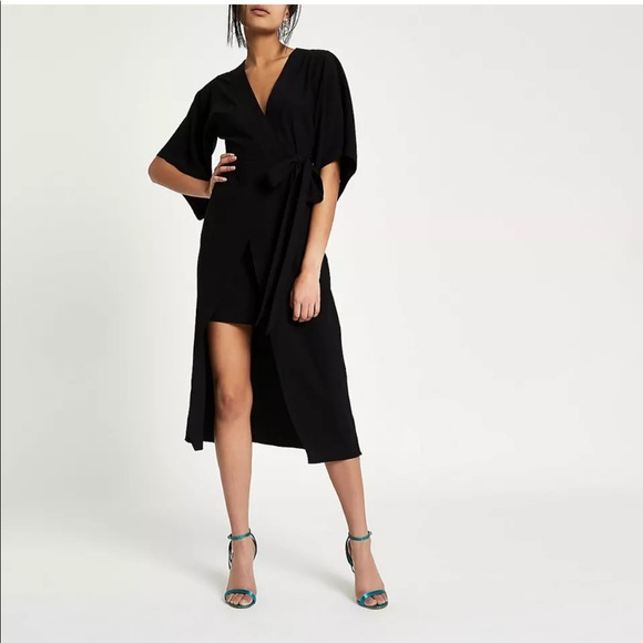 River Island Dresses & Skirts - River Island Kimono Sleeve Wrap Midi Dress, NWT, UK 12 EUR 38, Black. Gorgeous!